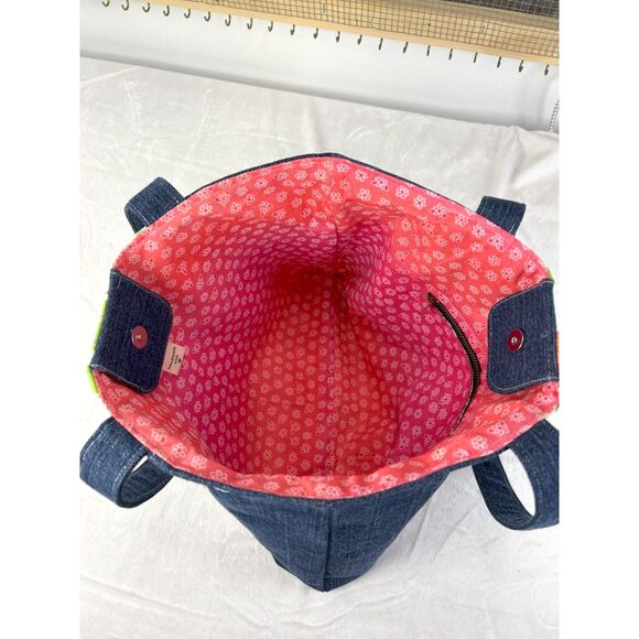 Handmade Upcycled Denim Tote Bag, linened with cotton materials. - Picture 5 of 11